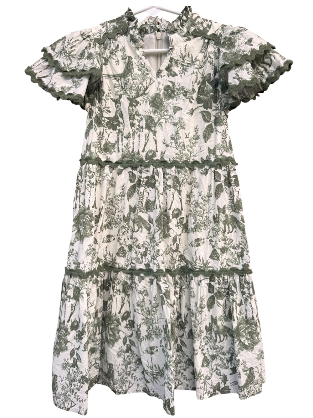 Shop the Mint Girls Come For It Olive Green Toile Babydoll Dress 5/6 Like New